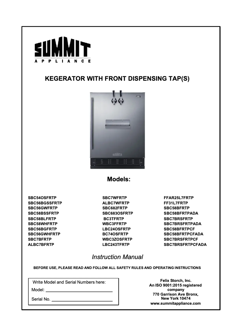 Page 1 de la notice Manuel utilisateur Summit SBC58BFRTPCFADA