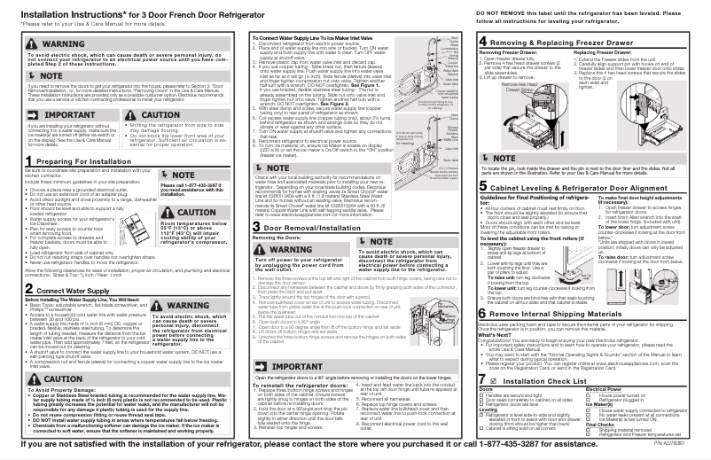 Página 1 del manual Guía de instalación Frigidaire GRFG2353AF