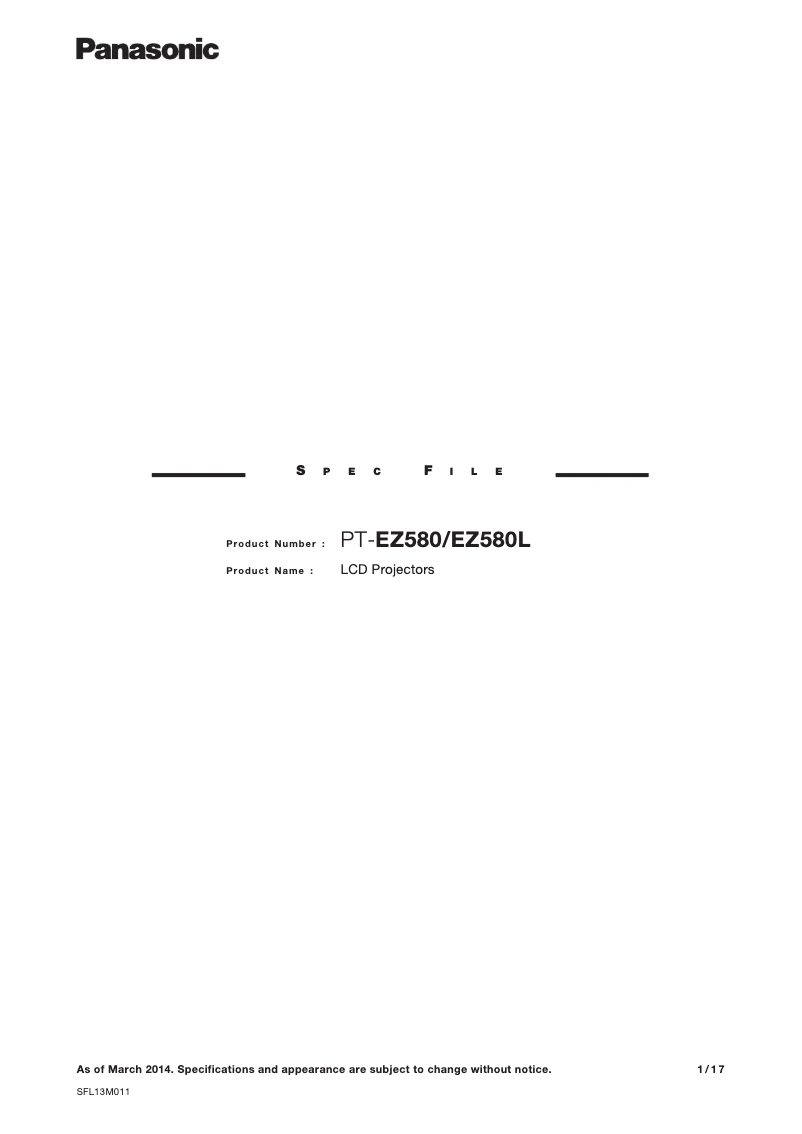 Page n°1 - Manuel utilisateur Panasonic PT-EX510L