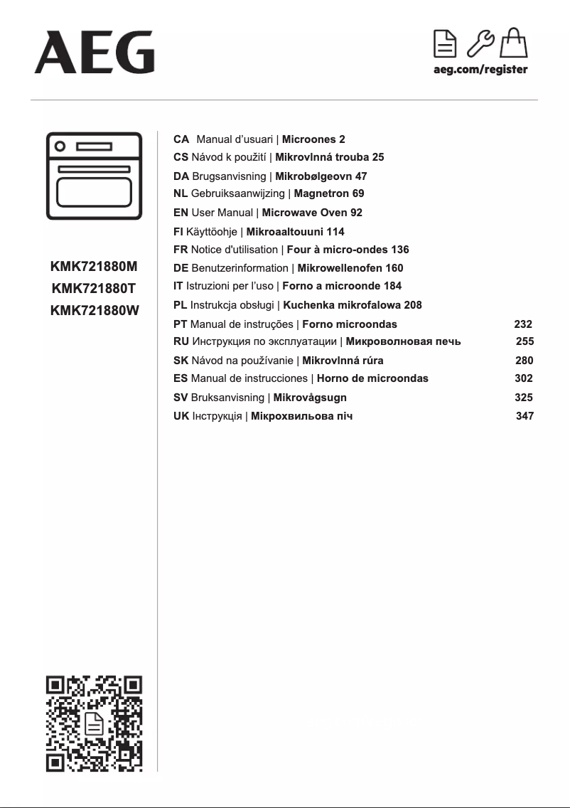 Page 1 de la notice Manuel utilisateur AEG KMK721880T