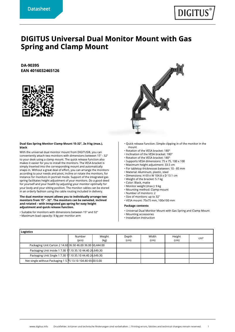 Página 1 del manual Ficha técnica Digitus DA-90395