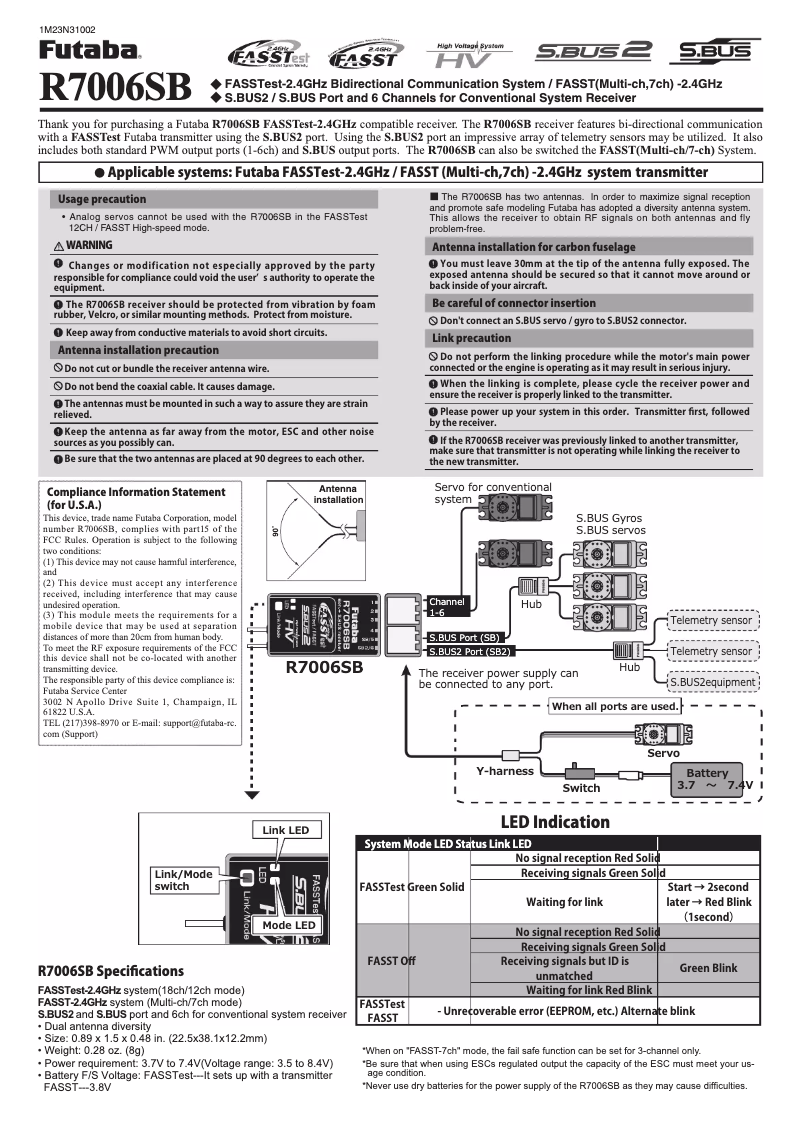 Page 1 de la notice Manuel utilisateur Futaba R7006SB