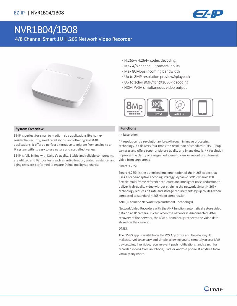 Page 1 de la notice Fiche technique Dahua Technology NVR1B04