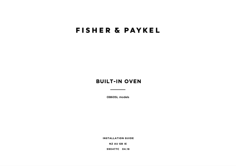 Page 1 de la notice Guide d'installation Fisher & Paykel OB60SL11DEPB2