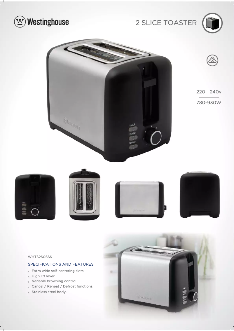 Page 1 de la notice Fiche technique Westinghouse WHTS2S06SS