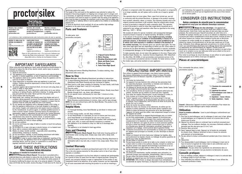 Page 1 de la notice Manuel utilisateur Proctor Silex 59739