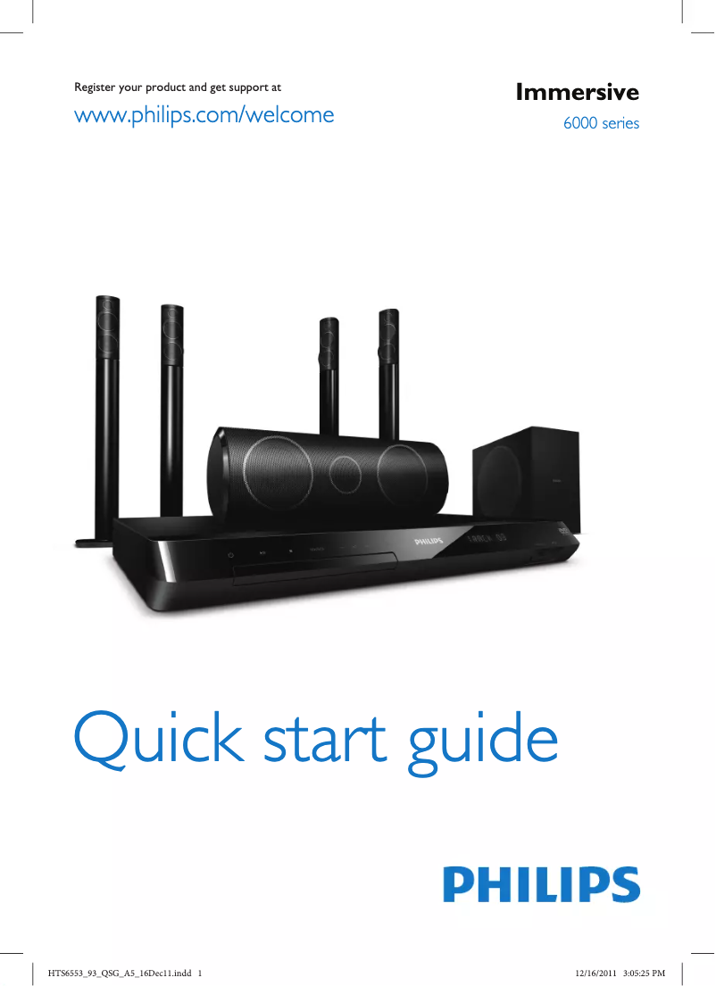 Page 1 de la notice Guide de démarrage rapide Philips Immersive Sound HTS6553