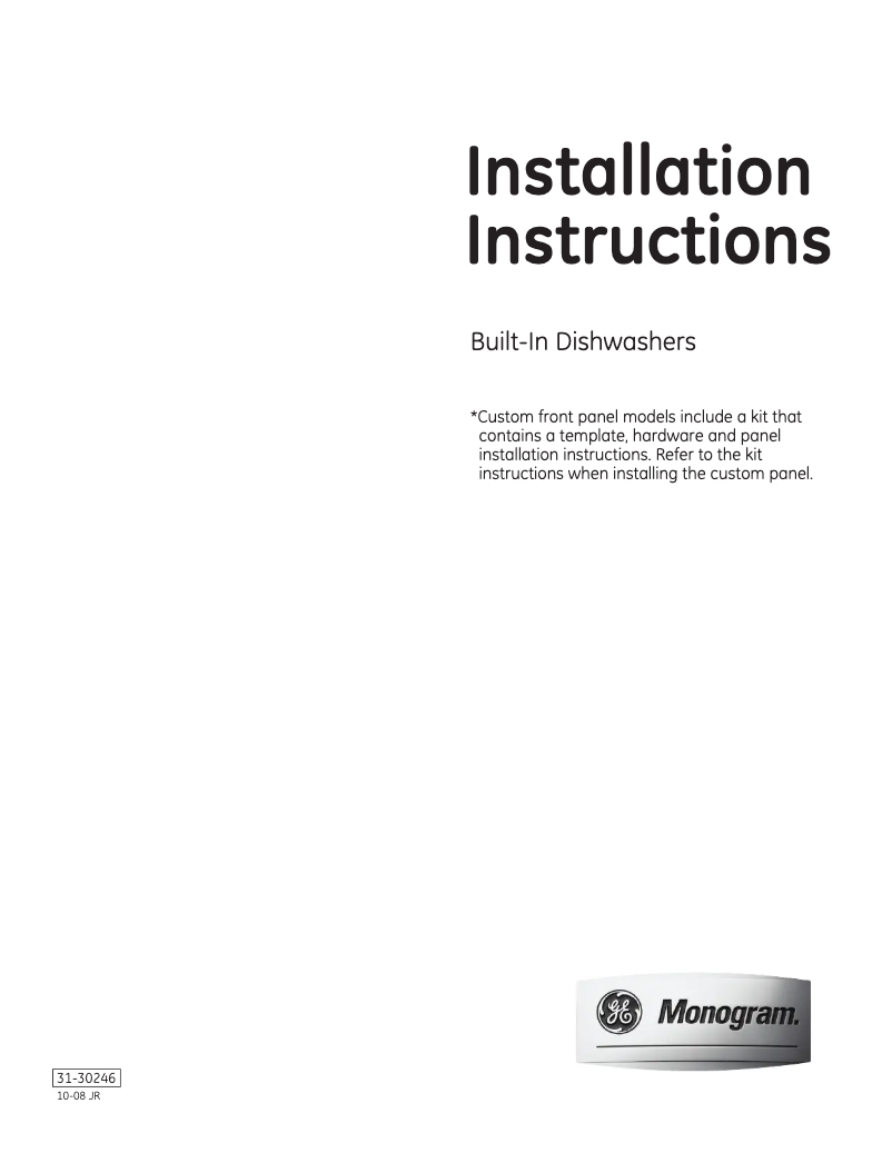 Page 1 de la notice Guide d'installation GE ZBD8920PSS