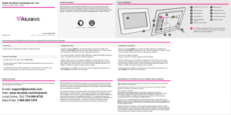Image de la première page du manuel de l'appareil ADPF07SF