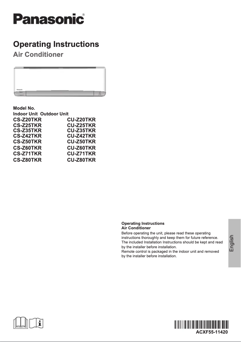 Page n°1 - Manuel utilisateur Panasonic CU-Z71TKR