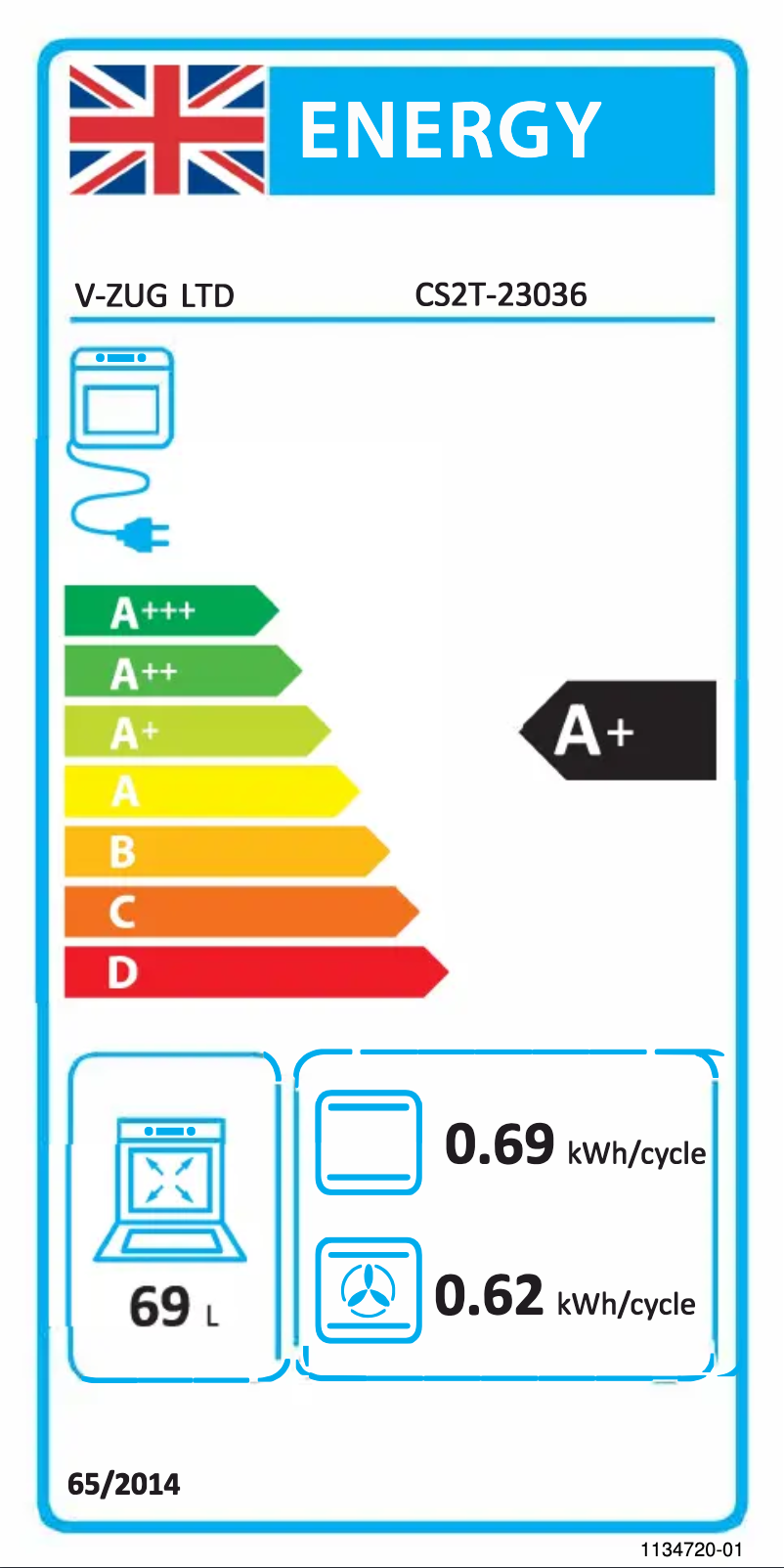 Page 1 de la notice Label énergétique V-Zug CombairSteamer V2000 60