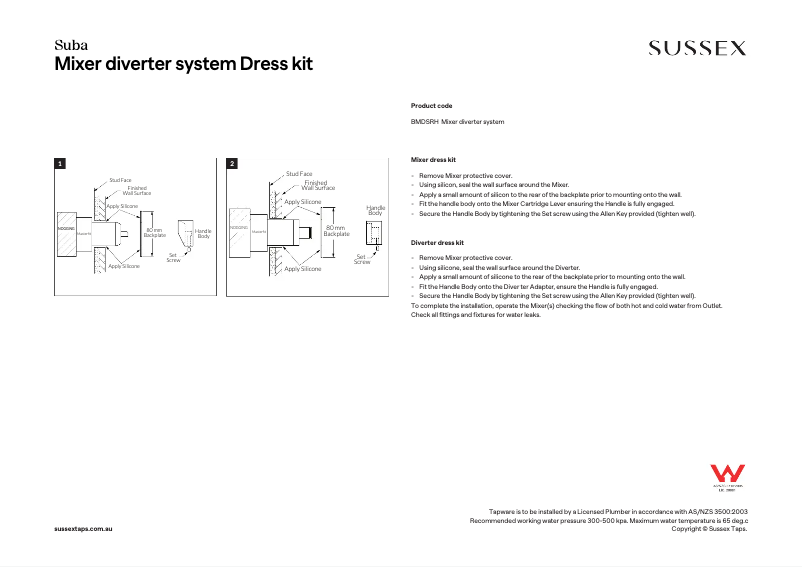 Page n°1 - Manuel utilisateur Sussex BMDSRH