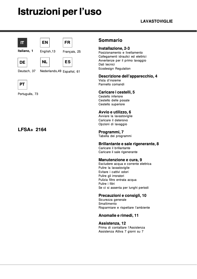 Page n°1 - Manuel utilisateur Hotpoint Ariston LFSA+ 2164 A IX.R