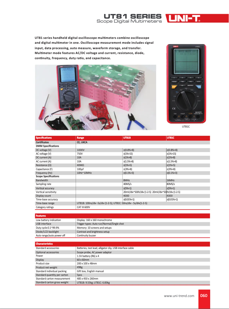 Page n°1 - Fiche technique Uni-T UT81C