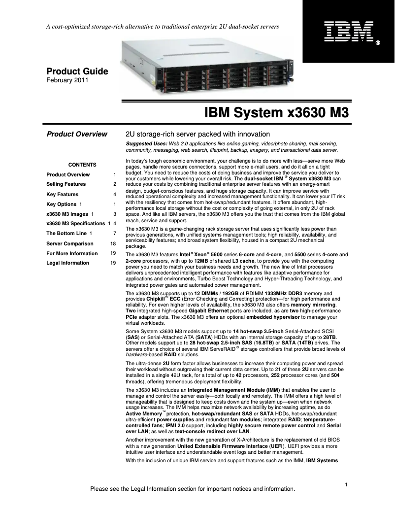 Page 1 de la notice Manuel utilisateur IBM System x 3630 M3