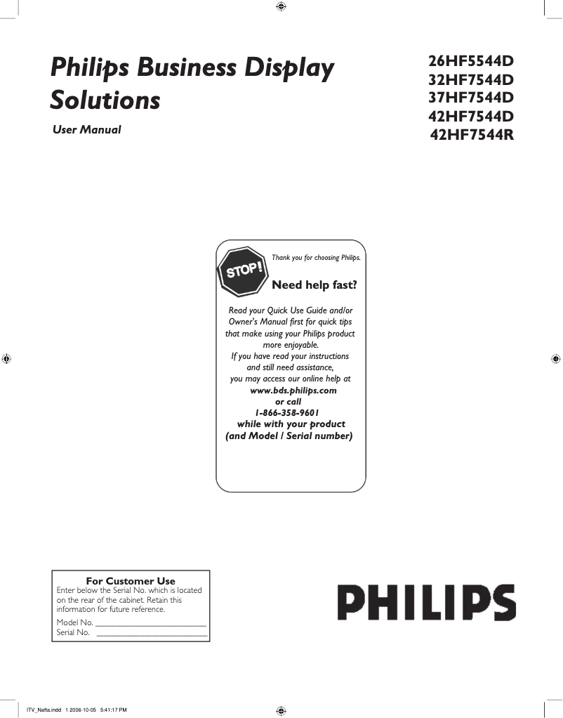 Page 1 de la notice Manuel utilisateur Philips 42HF7544D