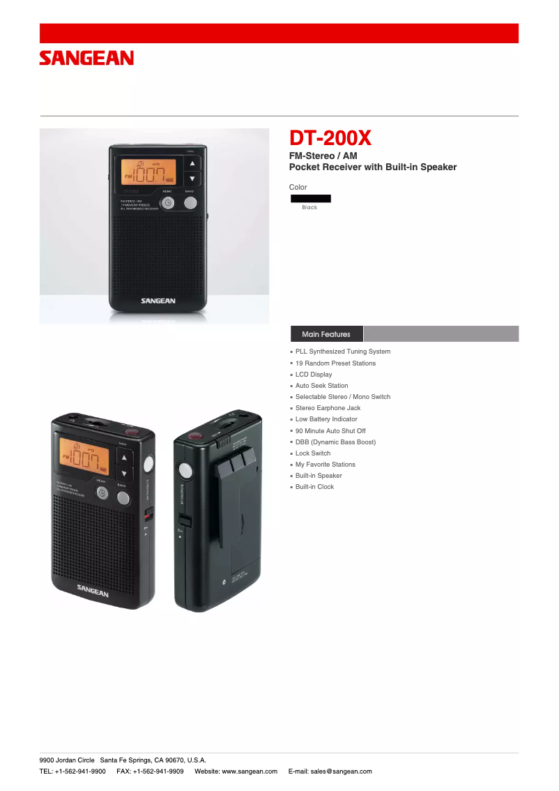 Page n°1 - Fiche technique Sangean DT-200X