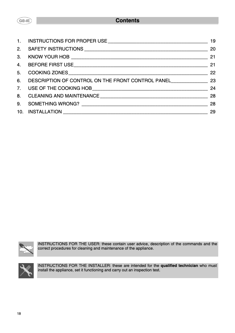 Page 1 de la notice Manuel utilisateur Smeg SE2641TC