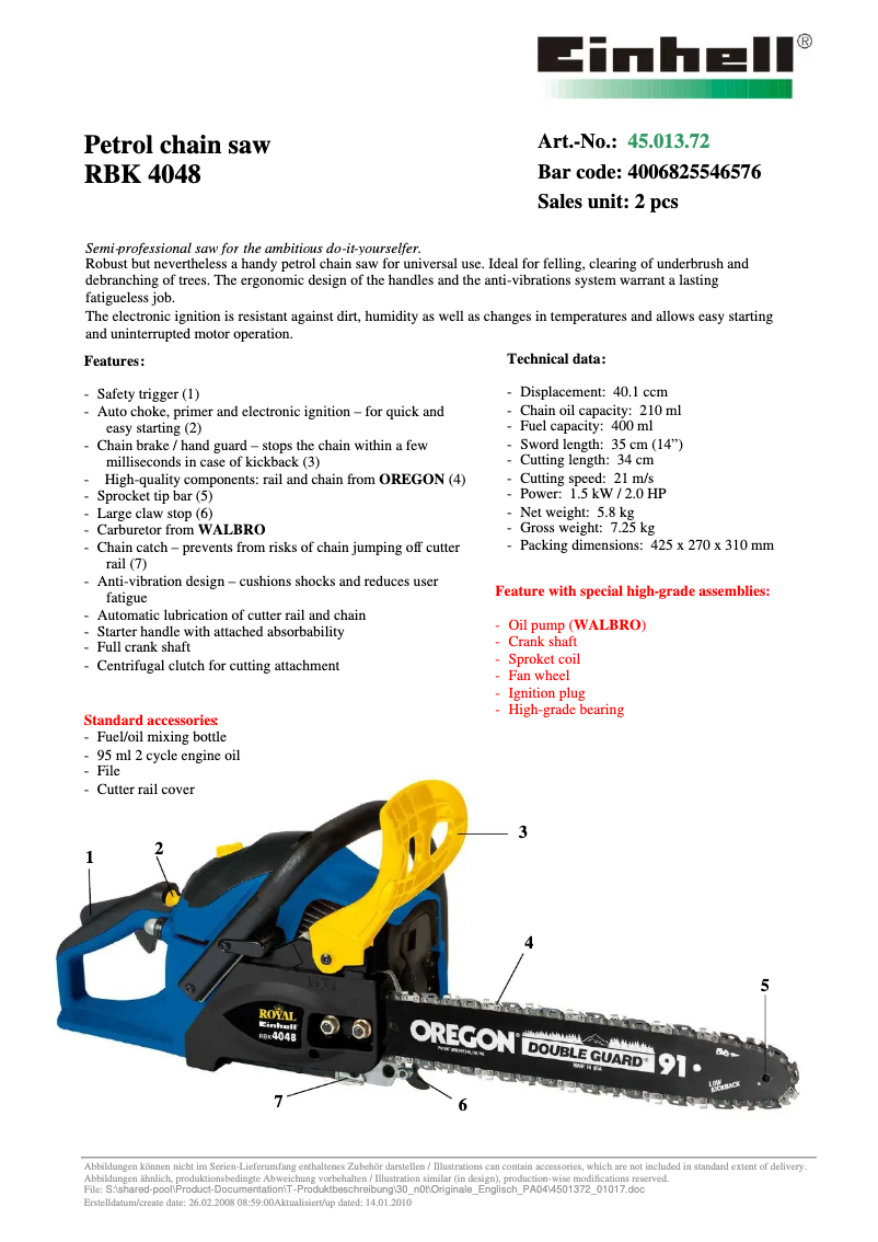 Page n°1 - Manuel utilisateur Einhell Royal RBK 4048