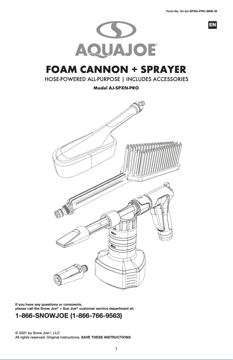 Page 1 de la notice Manuel utilisateur Aqua Joe AJ-SPXN