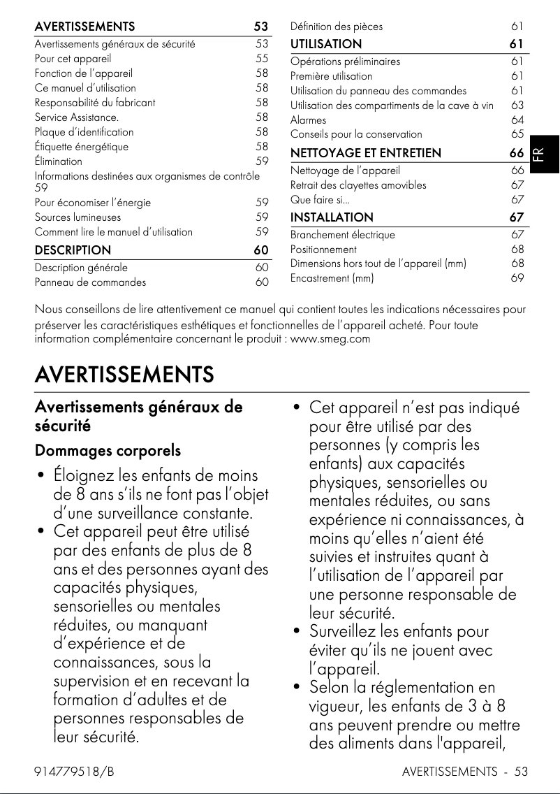 Page n°1 - Manuel utilisateur Smeg CVI638RN3