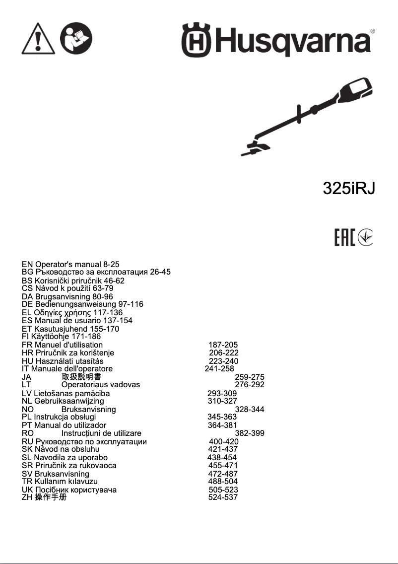 Page 1 de la notice Manuel utilisateur Husqvarna 325iRJ