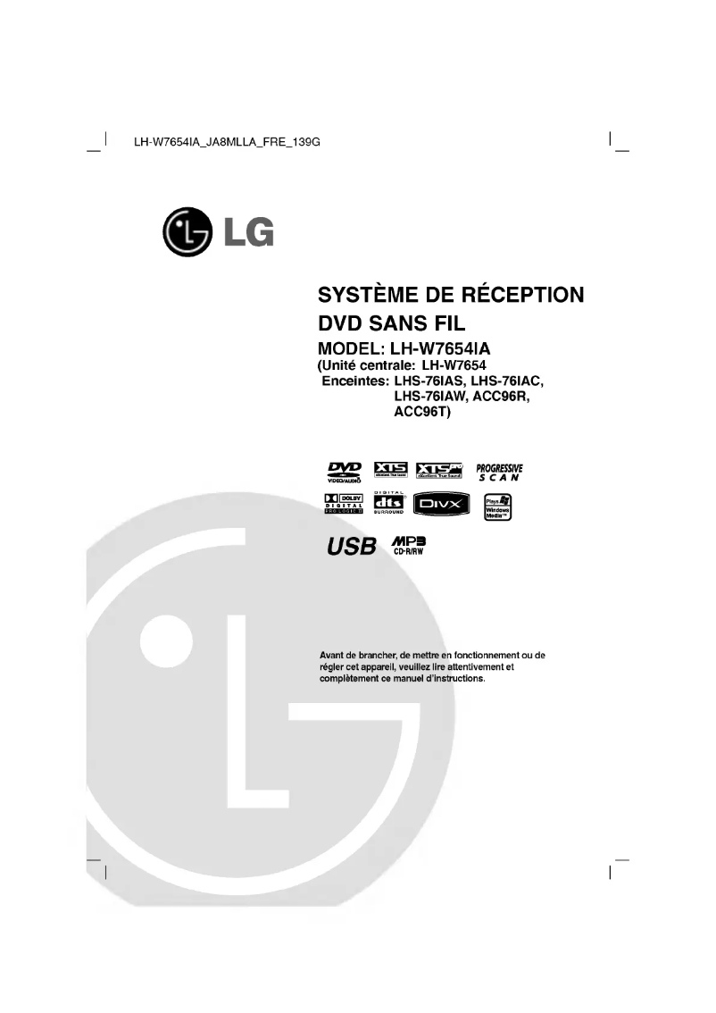 Page 1 de la notice Manuel utilisateur LG LH-W7652IA