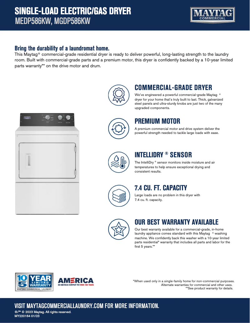 Page 1 de la notice Fiche technique Maytag MEDP586KW
