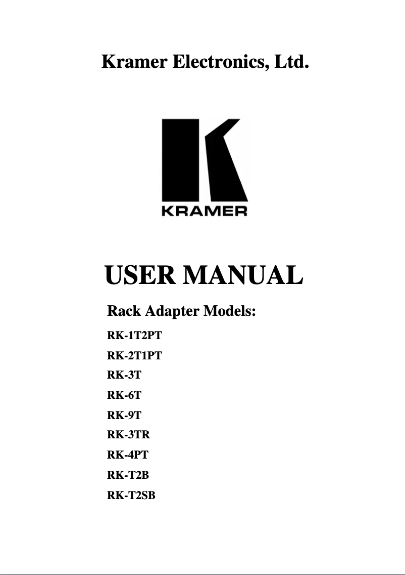 Page n°1 - Manuel utilisateur Kramer RK-T2SB