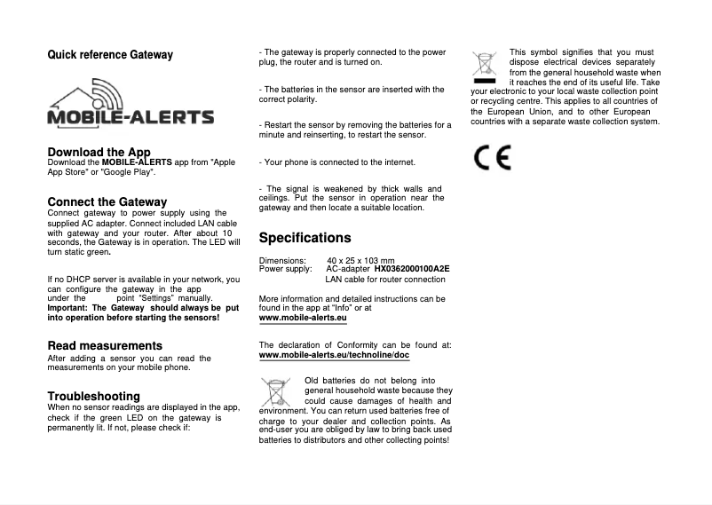 Page 1 de la notice Manuel utilisateur Techno Line Weather Gateway 10000