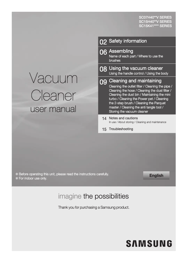 Image de la première page du manuel de l'appareil SC15H4050V