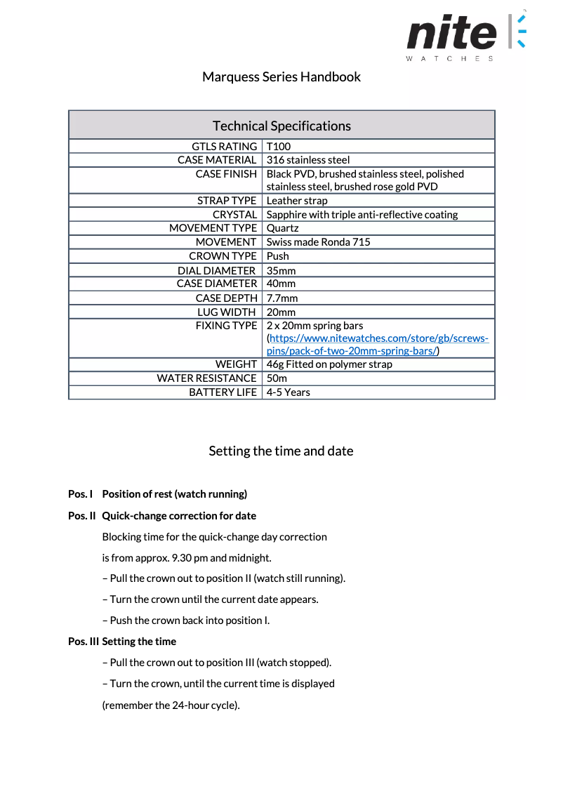 Page 1 de la notice Manuel utilisateur Nite Marquess-208P