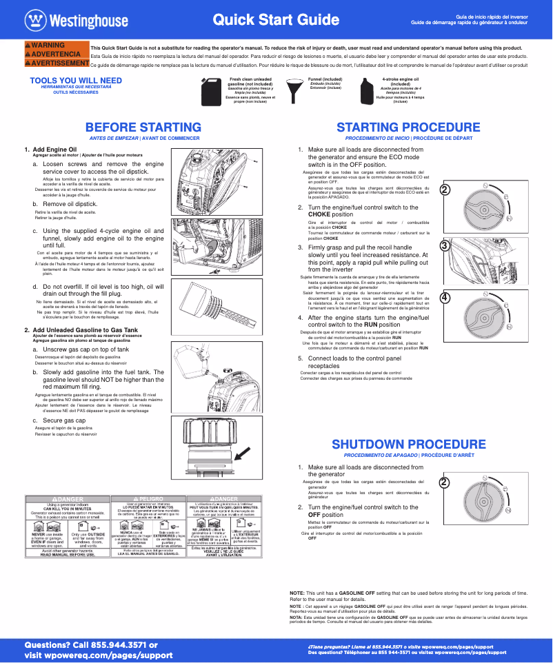 Page 1 de la notice Guide de démarrage rapide Westinghouse iGen2800