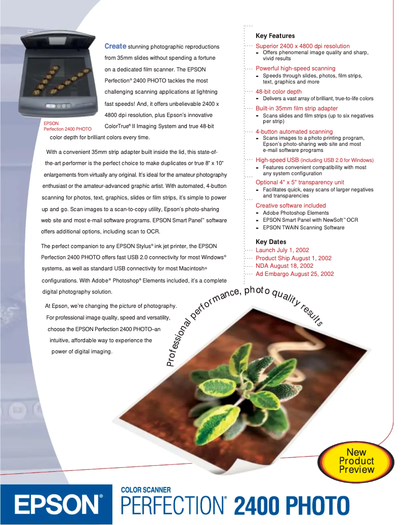 Page 1 de la notice Brochure Epson Perfection 2400 Photo