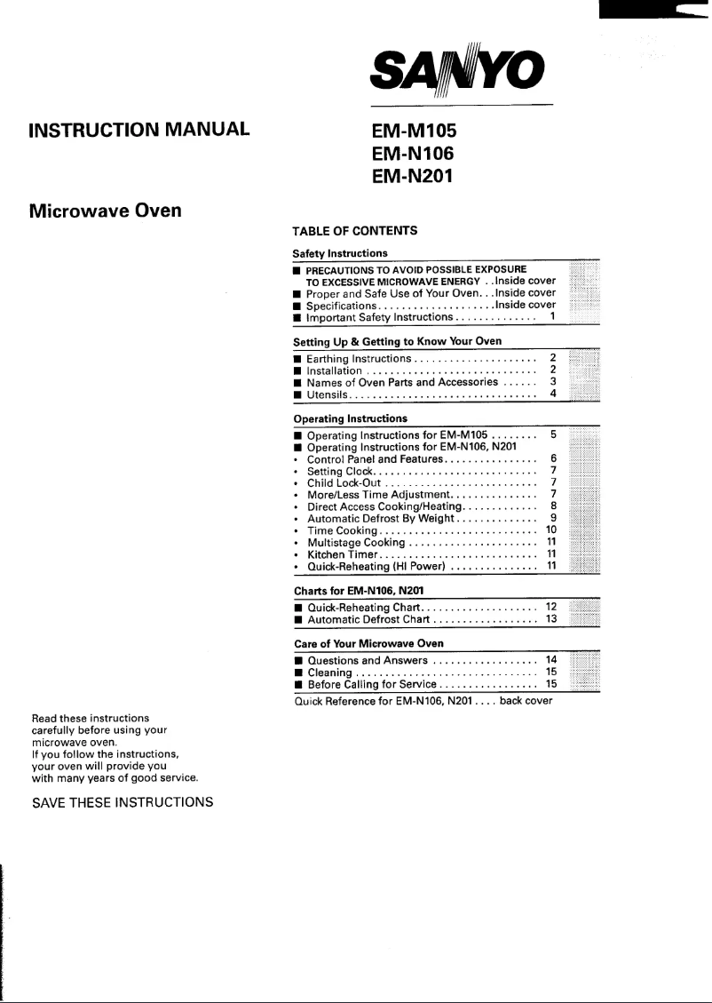 Page n°1 - Manuel utilisateur Sanyo EM-N106