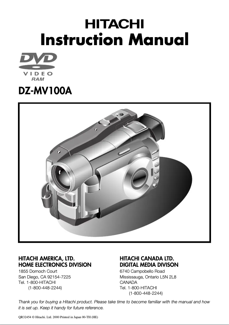 Page n°1 - Manuel utilisateur Hitachi DZ-MV100A