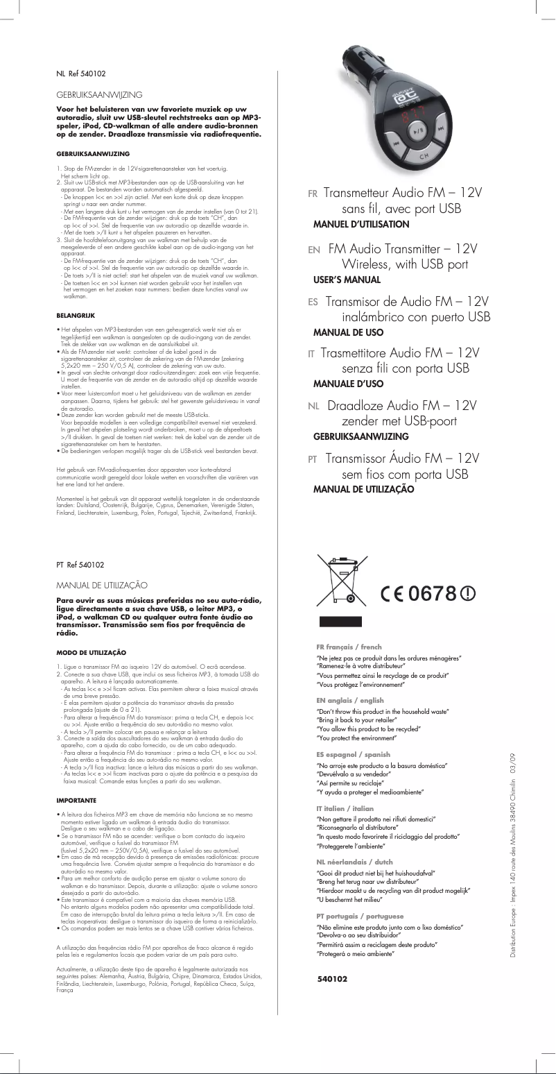 Page 1 de la notice Manuel utilisateur Auto-T 540102