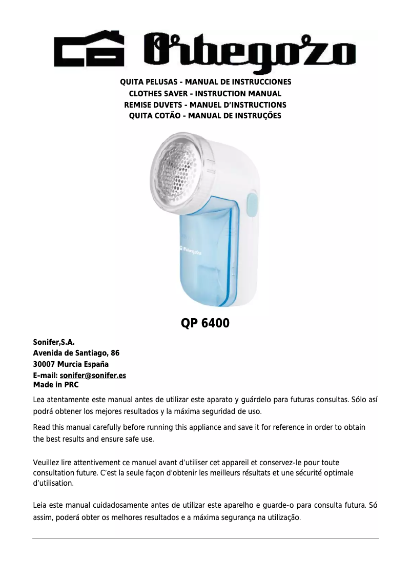 Page n°1 - Manuel utilisateur Orbegozo QP 6400