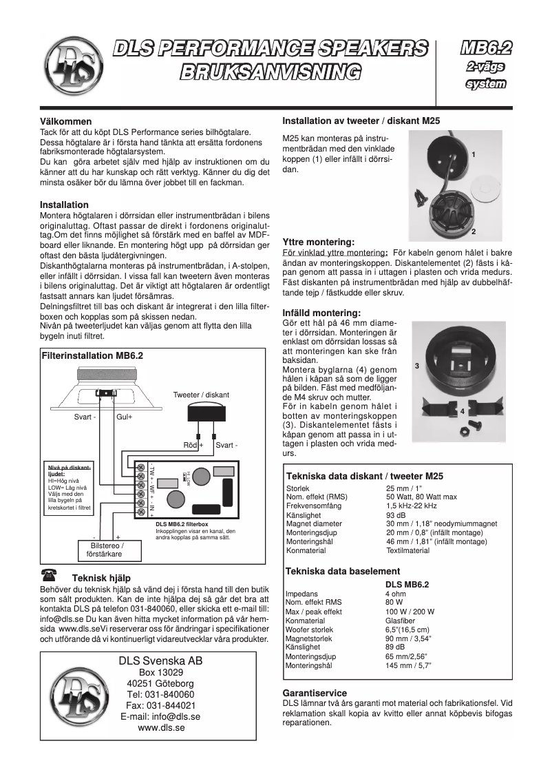 Page 1 de la notice Manuel utilisateur DLS Performance MB6.2