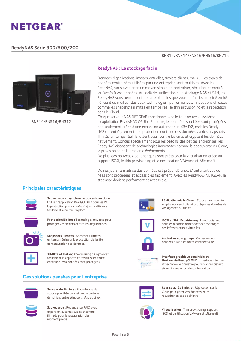 Page 1 de la notice Fiche technique Netgear RN31211D