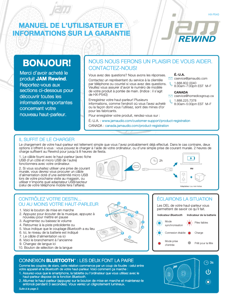 Page 1 de la notice Manuel utilisateur Jam Rewind HX-P540