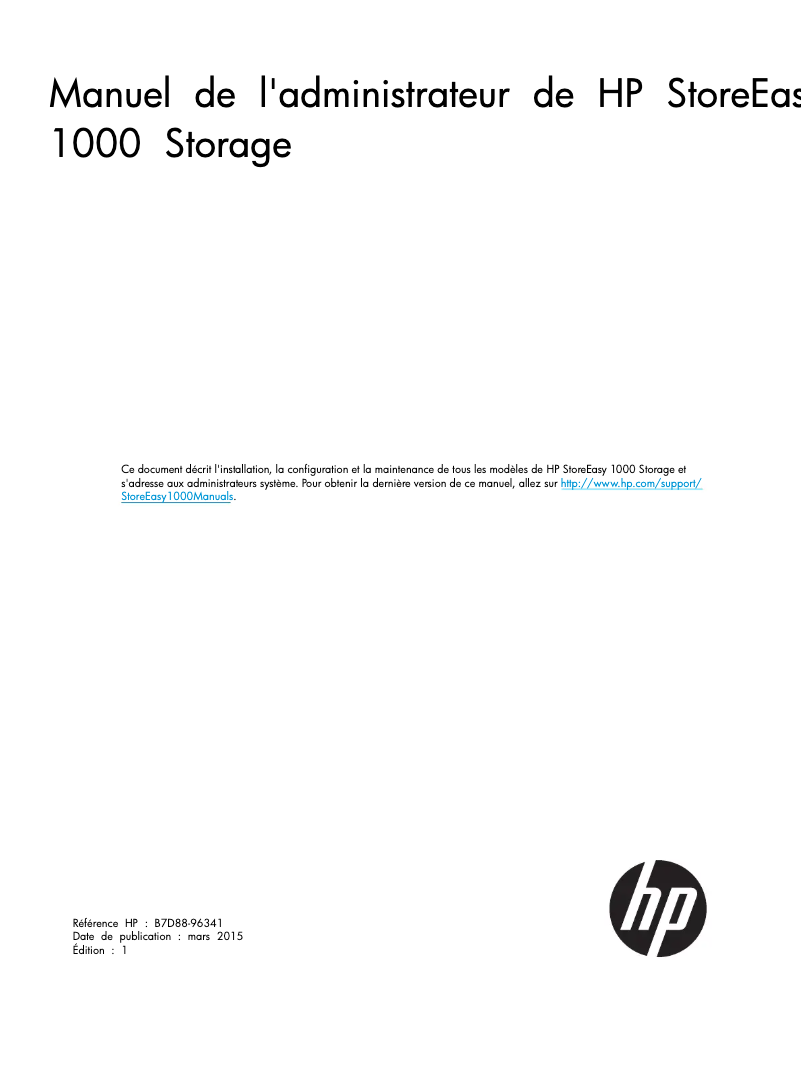 Page 1 de la notice Manuel utilisateur HP StoreEasy 1000