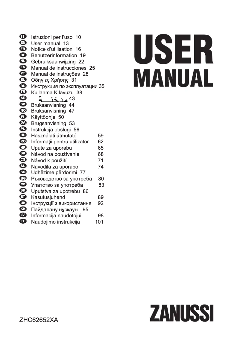 Page n°1 - Manuel utilisateur Zanussi ZHC62652XA