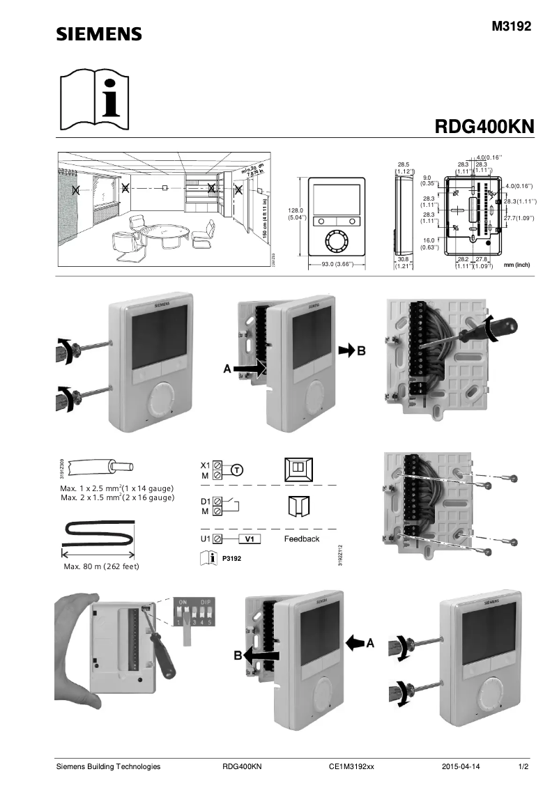 Page 1 de la notice Manuel utilisateur Siemens RDG400KN