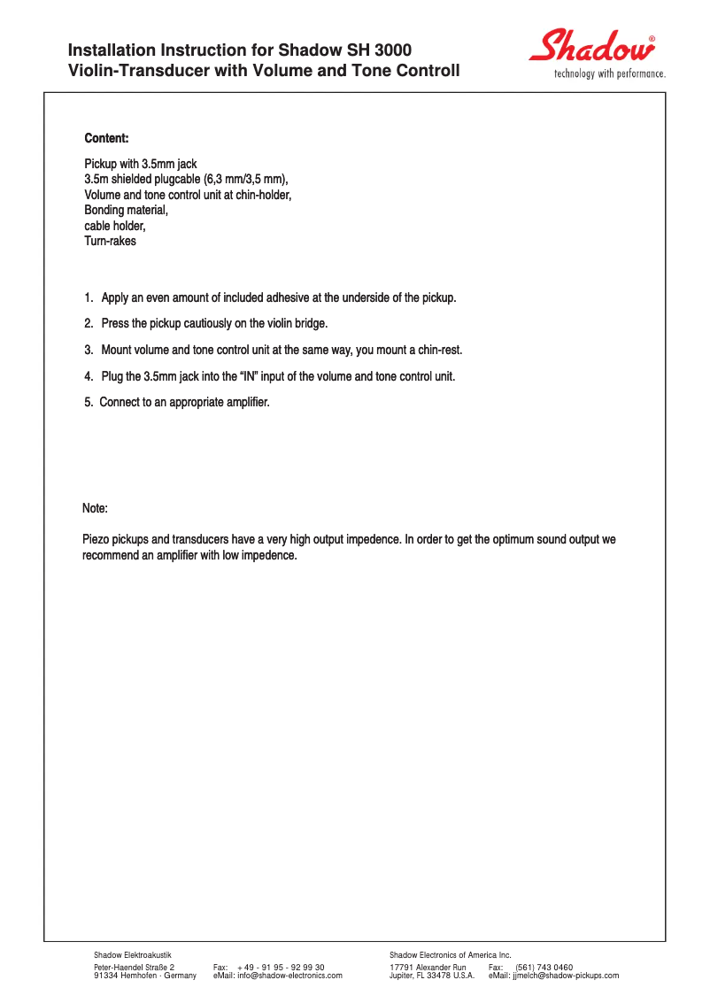 Page 1 de la notice Manuel utilisateur Shadow SH3000