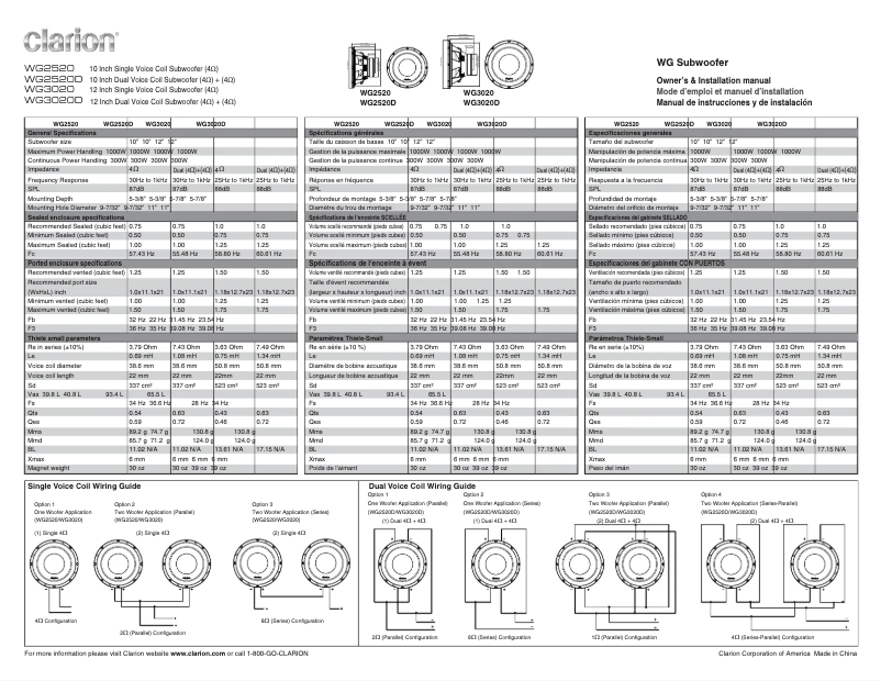 Page n°1 - Manuel utilisateur Clarion WG3020D