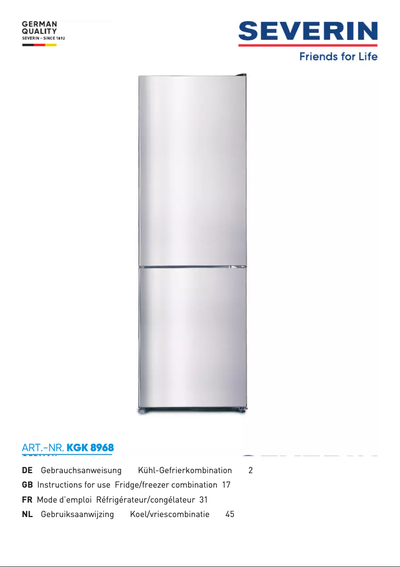 Page 1 de la notice Manuel utilisateur Severin KGK 8968
