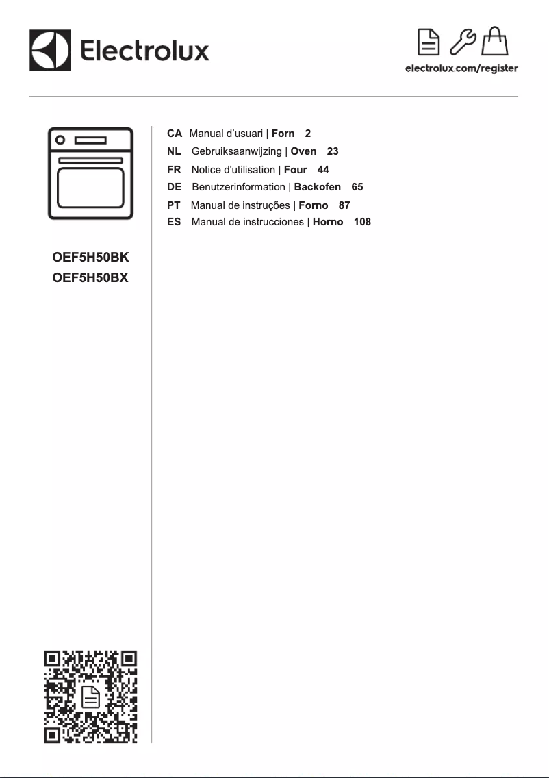 Page 1 de la notice Manuel utilisateur Electrolux OEF5H50BK