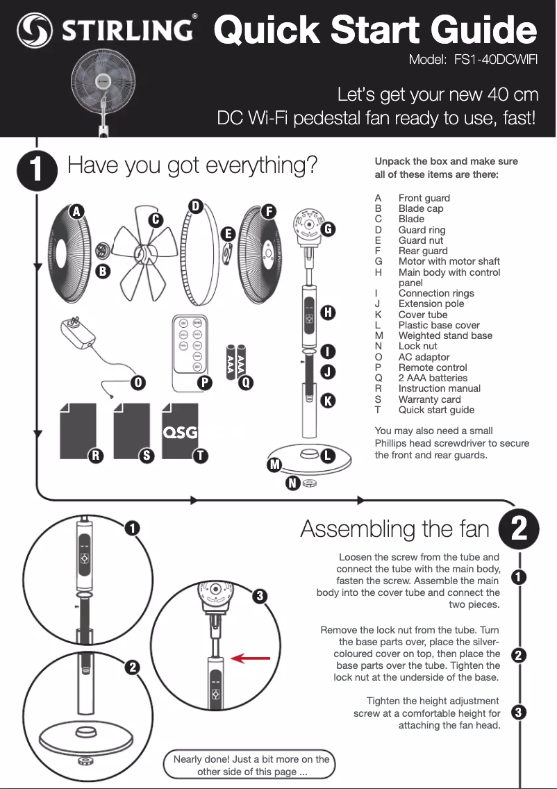 Page 1 de la notice Guide de démarrage rapide Stirling FS1-40DCWIFI
