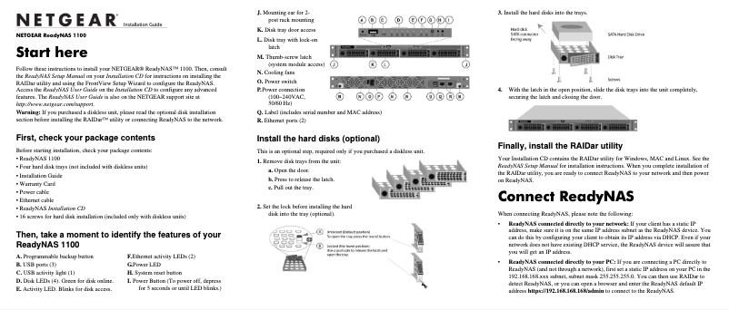 Page 1 de la notice Guide d'installation Netgear ReadyNAS RR4000